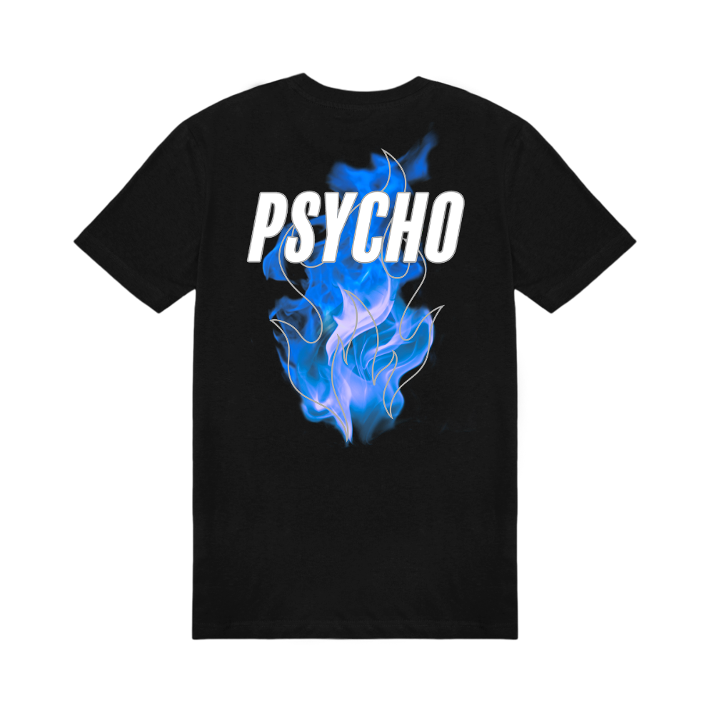Psycho 3M Blue Flame Black Tee Back