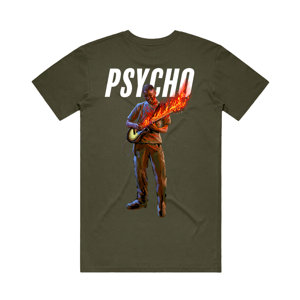 Psycho In The Fire Khaki Tee Back